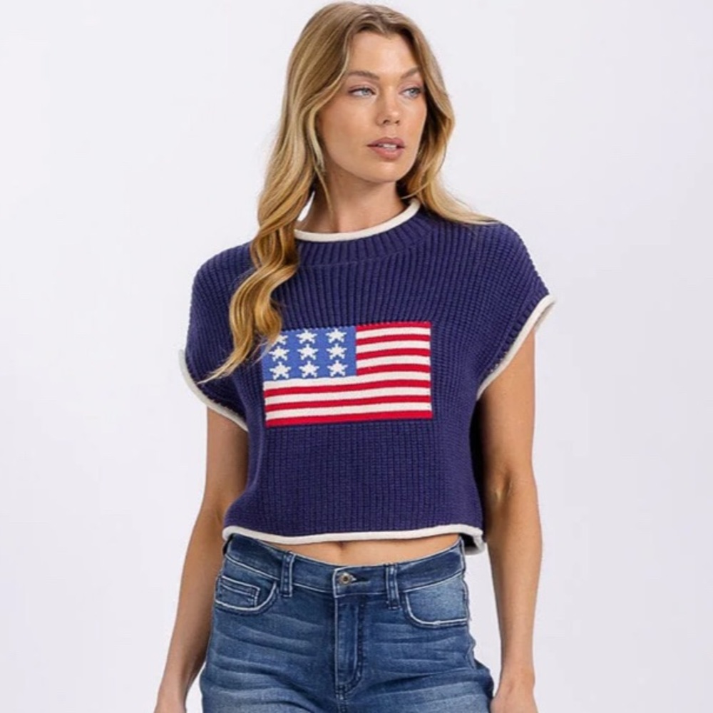 NEW day & moon Navy Blue Sleeveless Knit Top with Flag Design!! SZ:: MED - Picture 3 of 4
